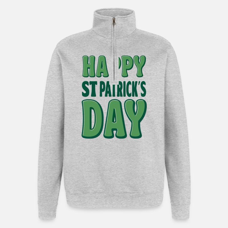 Joyeuse Saint-Patrick Verte - Sweat à zip 1/4 - gris chiné