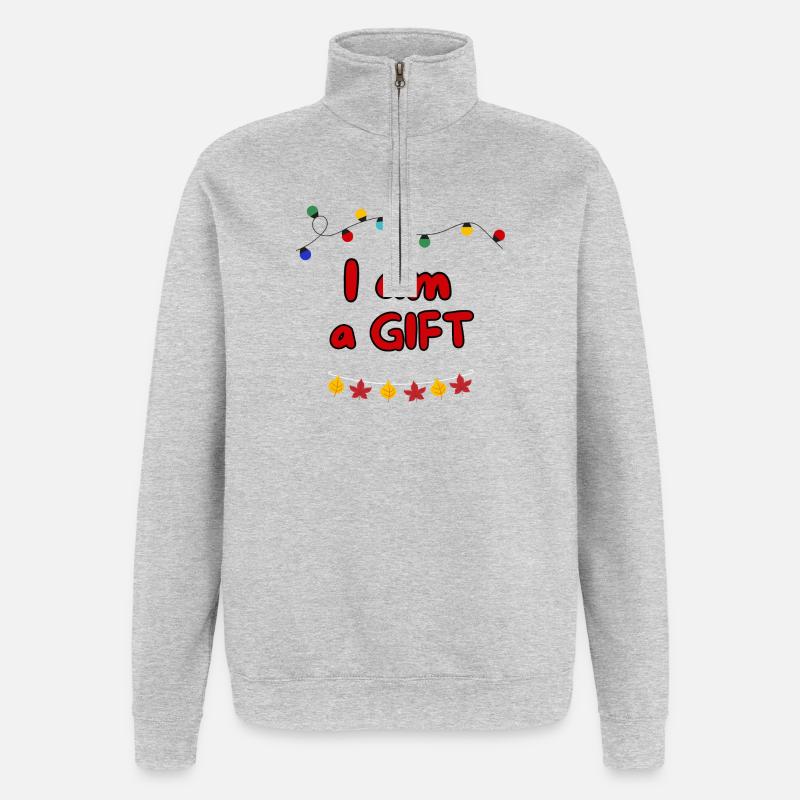 ICH BIN EIN GESCHENK - Quarter-Zip-Sweatshirt - Grau meliert