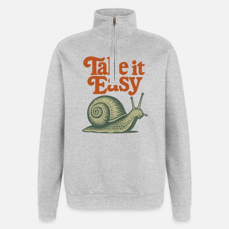 Nimm es locker Snail Retro - Quarter-Zip-Sweatshirt - Grau meliert