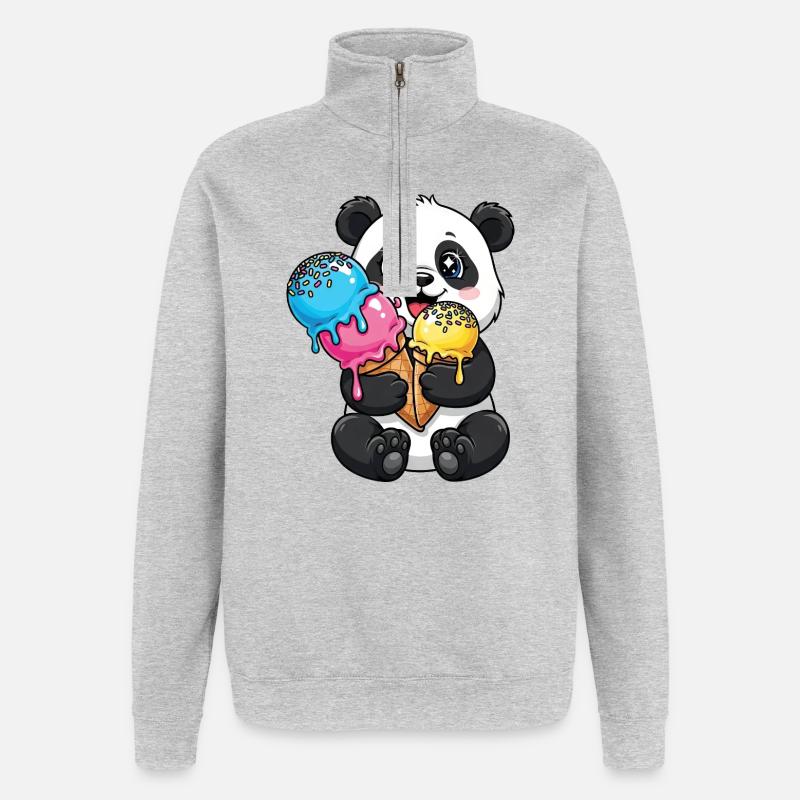 Süßer Panda Cartoon Eis Sommer Süßigkeit - Quarter-Zip Sweatshirt - heather grey