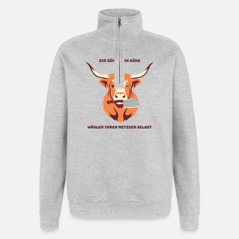Kuh mit Beil – Wähle deinen Metzger - Quarter-Zip-Sweatshirt - Grau meliert