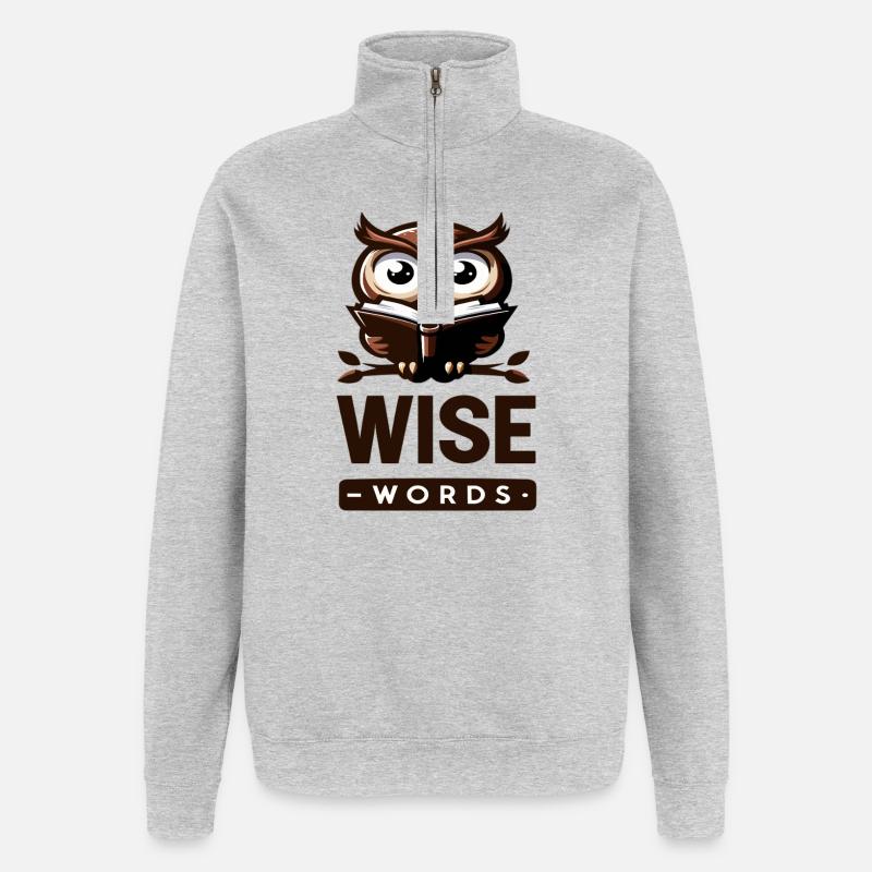 Weise Eule mit Buch – Wörter - Quarter-Zip-Sweatshirt - Grau meliert