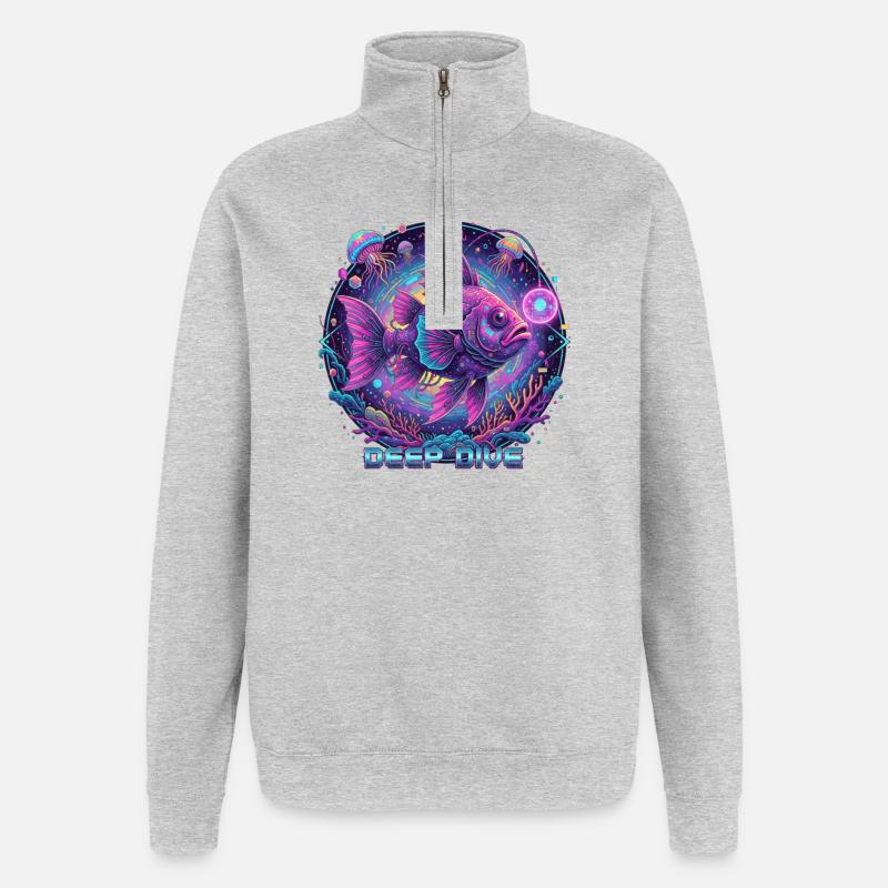Deep Dive Neonfisch Unterwasser - Quarter-Zip-Sweatshirt - Grau meliert