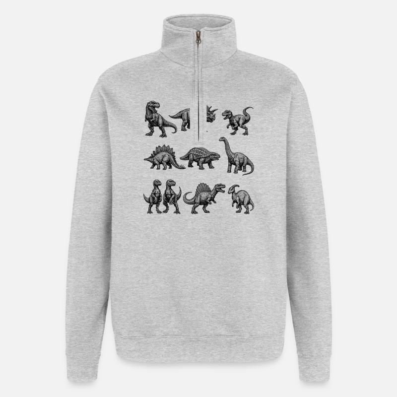 Dino Silhouette Pattern - Quarter-Zip Sweatshirt - heather grey