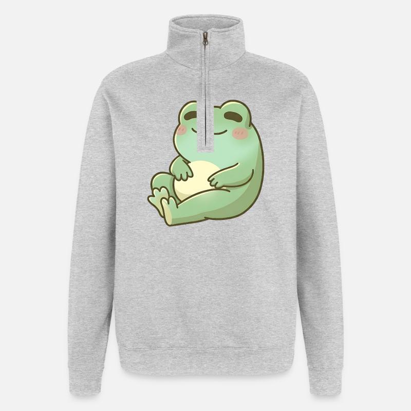 Grenouille câline en vert doux - Sweat à zip 1/4 - gris chiné