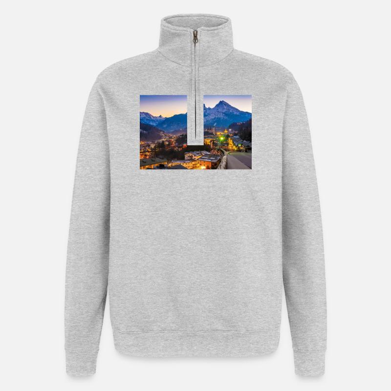 Berchtesgaden mit Watzmann - Quarter-Zip-Sweatshirt - Grau meliert