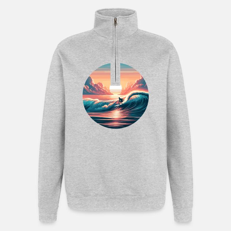 Sunset Surf Wave - Quarter-Zip Sweatshirt - heather grey