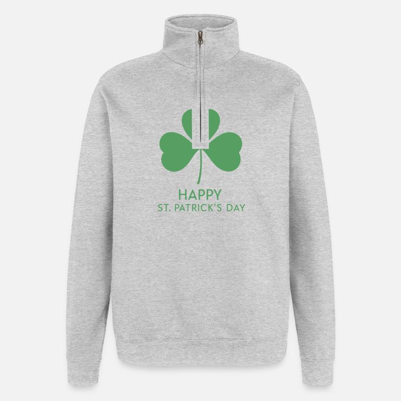 Trèfle Vert Saint Patrick - Sweat à zip 1/4 - gris chiné