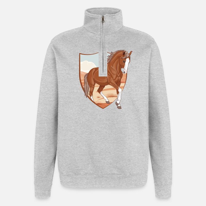 Un cheval Marwari dans un écusson - Sweat à zip 1/4 - gris chiné