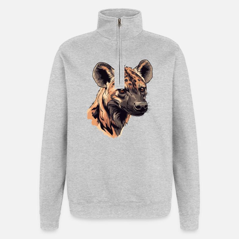 Kräftiges Hyänenporträt Illustration - Quarter-Zip-Sweatshirt - Grau meliert