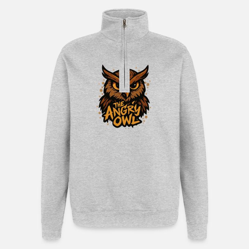 Die wütende Eule - Quarter-Zip-Sweatshirt - Grau meliert