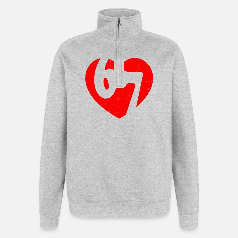 Six Seven 67 Meme Cool Valentine’s - Sweat à zip 1/4 - gris chiné