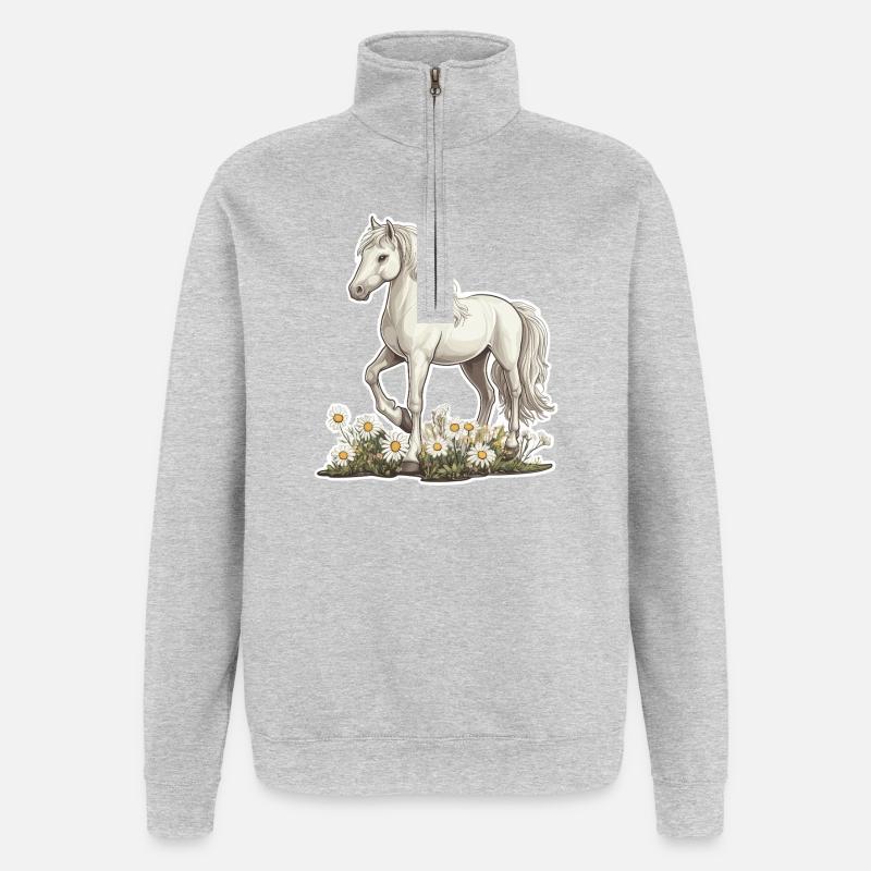Pferd auf Wiese - Quarter-Zip-Sweatshirt - Grau meliert