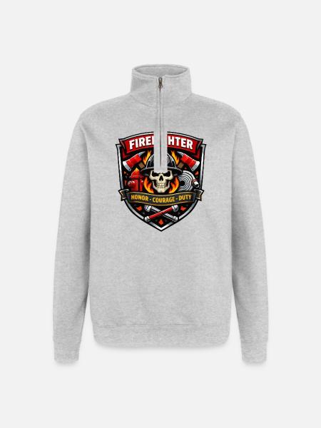 Firefighter Badge Skull Flames - Quarter-Zip Sweatshirt - heather grey