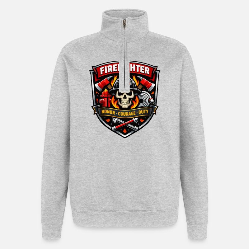 Insigne de pompier Flammes du Crâne - Sweat à zip 1/4 - gris chiné