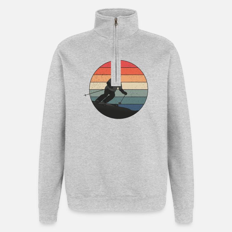 Descente skiée au coucher du soleil - Sweat à zip 1/4 - gris chiné