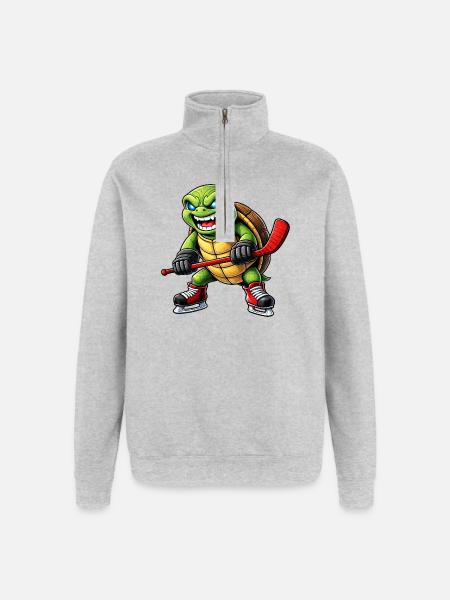 Aggressive Schildkröte Eishockey Spieler Horror - Quarter-Zip Sweatshirt - heather grey