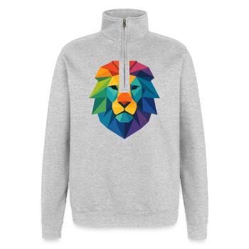 Farbenfroher Wild Poly Low Lion – Art Pop Farben - Quarter-Zip-Sweatshirt - Grau meliert - Vorne - AI Model Female 172 light (172cm) & AI Model Male 178 dark (178cm)