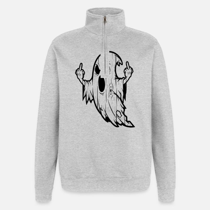 Rebellischer Geist mit dem Mittelfinger - Quarter-Zip-Sweatshirt - Grau meliert