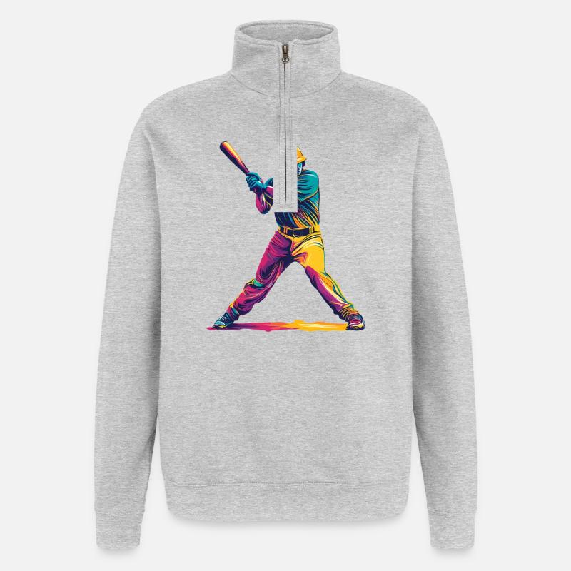 Farbexplosion Baseballschläger - Quarter-Zip-Sweatshirt - Grau meliert