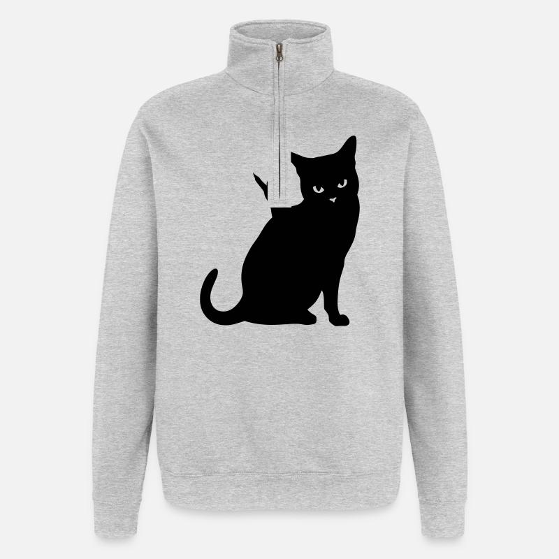 Black Cat – Devil Horns Silhouette - Quarter-Zip Sweatshirt - heather grey