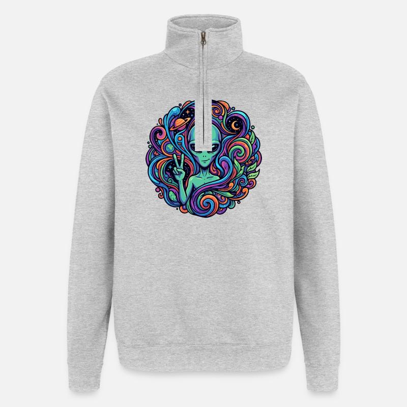 Extraterrestre Signe de paix Extraterrestre psychédélique - Sweat à zip 1/4 - gris chiné