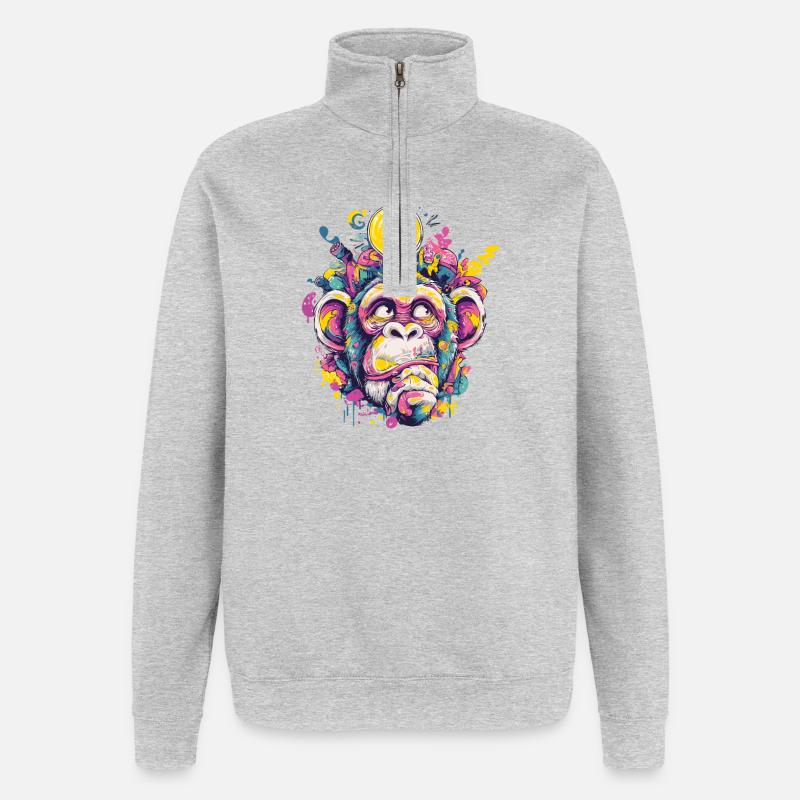 Glowing Monkey Graffiti - Quarter-Zip Sweatshirt - heather grey