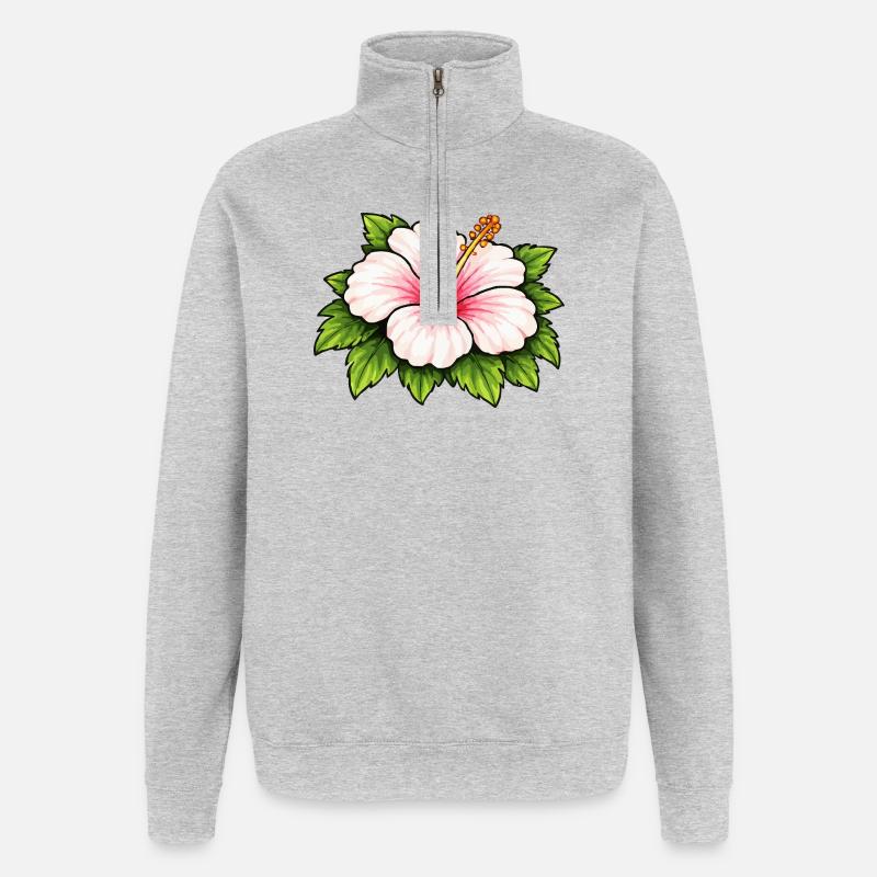 Floraison tropicale de l’hibiscus - Sweat à zip 1/4 - gris chiné