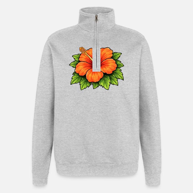 Floraison tropicale de l’hibiscus - Sweat à zip 1/4 - gris chiné