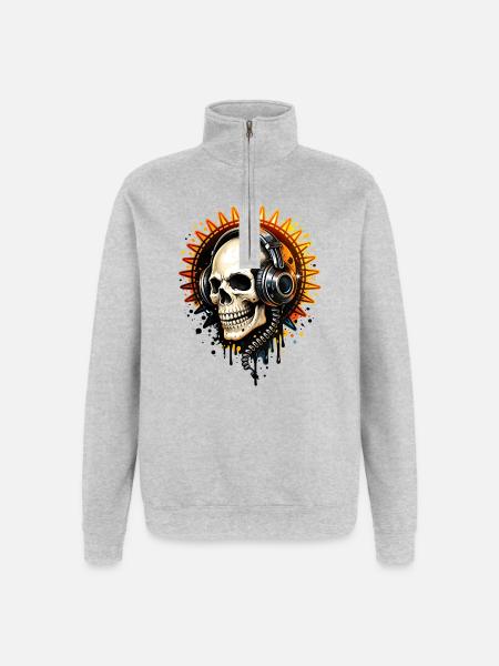 Skull with headphones illustration - Quarter-Zip Sweatshirt - heather grey
