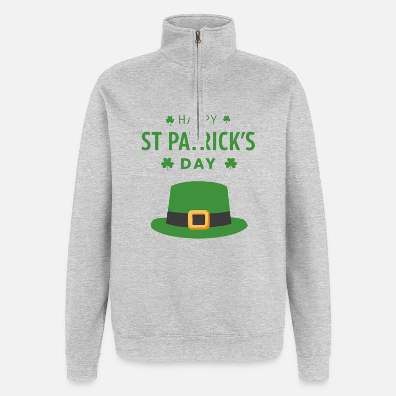 Chapeau vert Saint Patrick - Sweat à zip 1/4 - gris chiné