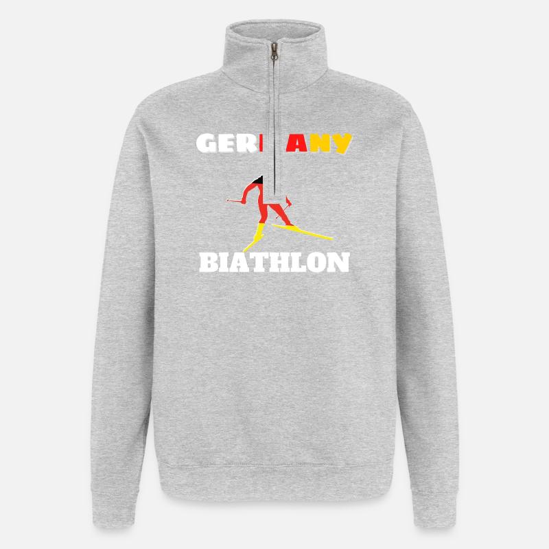 Silhouette biathlète avec drapeau Allemand - Sweat à zip 1/4 - gris chiné