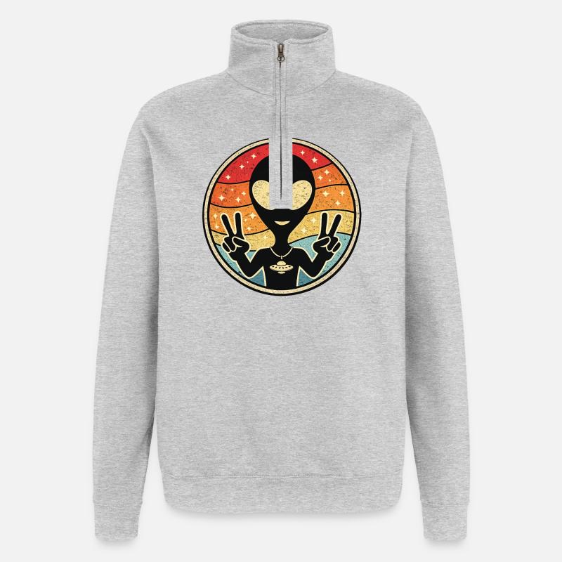 Außerirdischer Friedens Retro Sticker - Quarter-Zip-Sweatshirt - Grau meliert