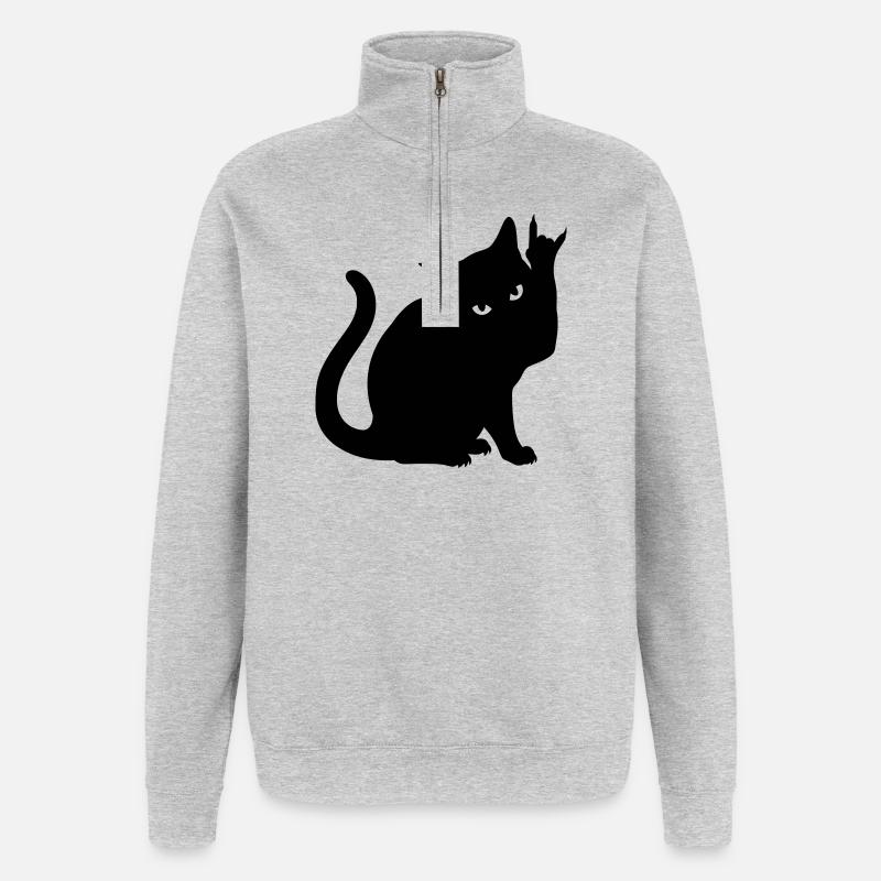 Schwarze Katze – Devil Horns Silhouette - Quarter-Zip-Sweatshirt - Grau meliert