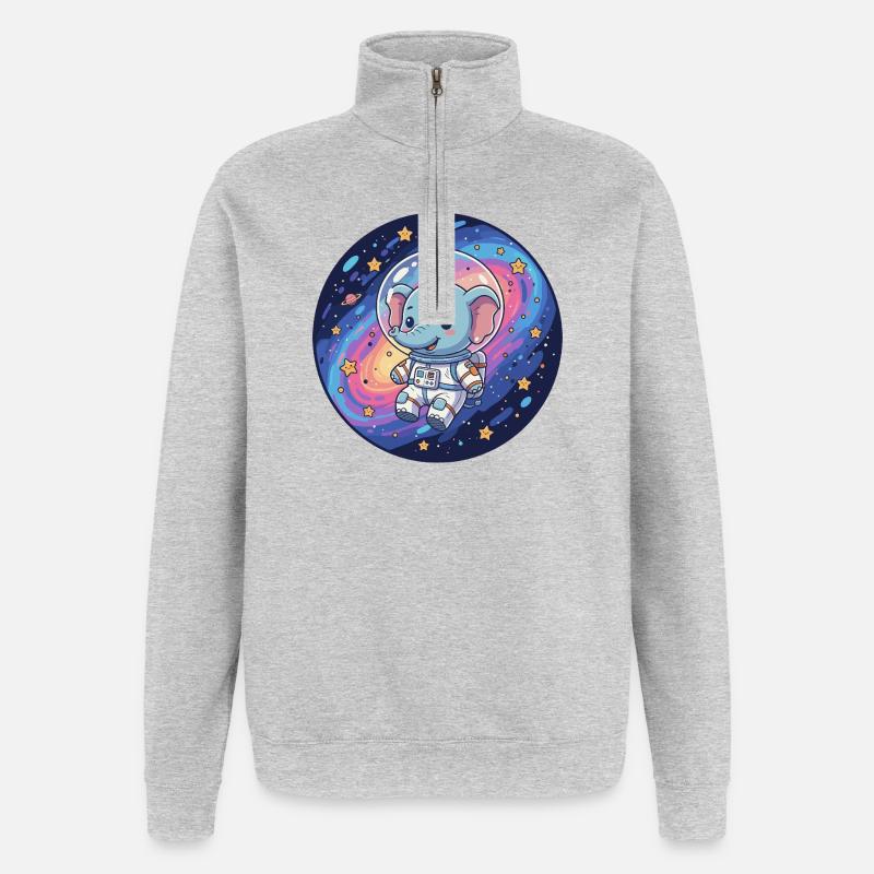 Éléphant spatial dans le casque d’astronaute - Sweat à zip 1/4 - gris chiné