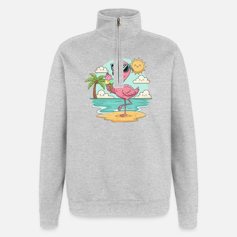 Flamingo am Strand mit Eis & Sonne - Quarter-Zip Sweatshirt - heather grey