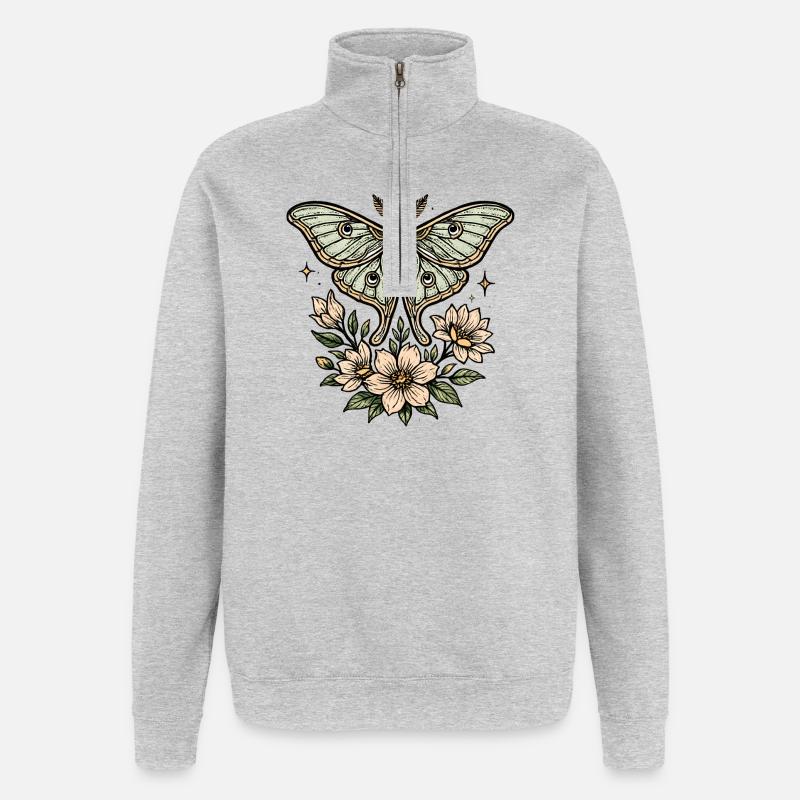 Moth with flower bouquet - Quarter-Zip Sweatshirt - heather grey