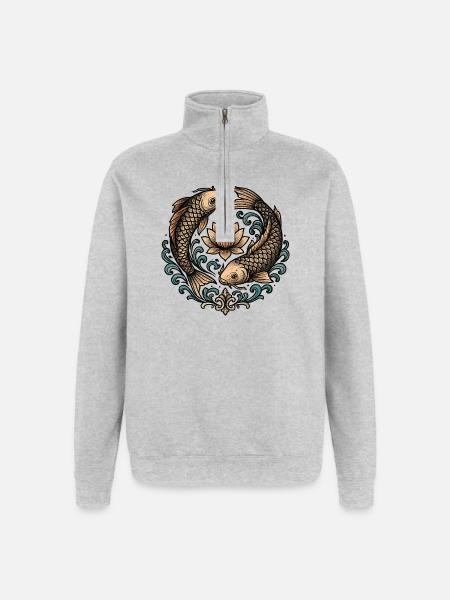 Koi and Lotus Circle Harmony Tattoo - Quarter-Zip Sweatshirt - heather grey