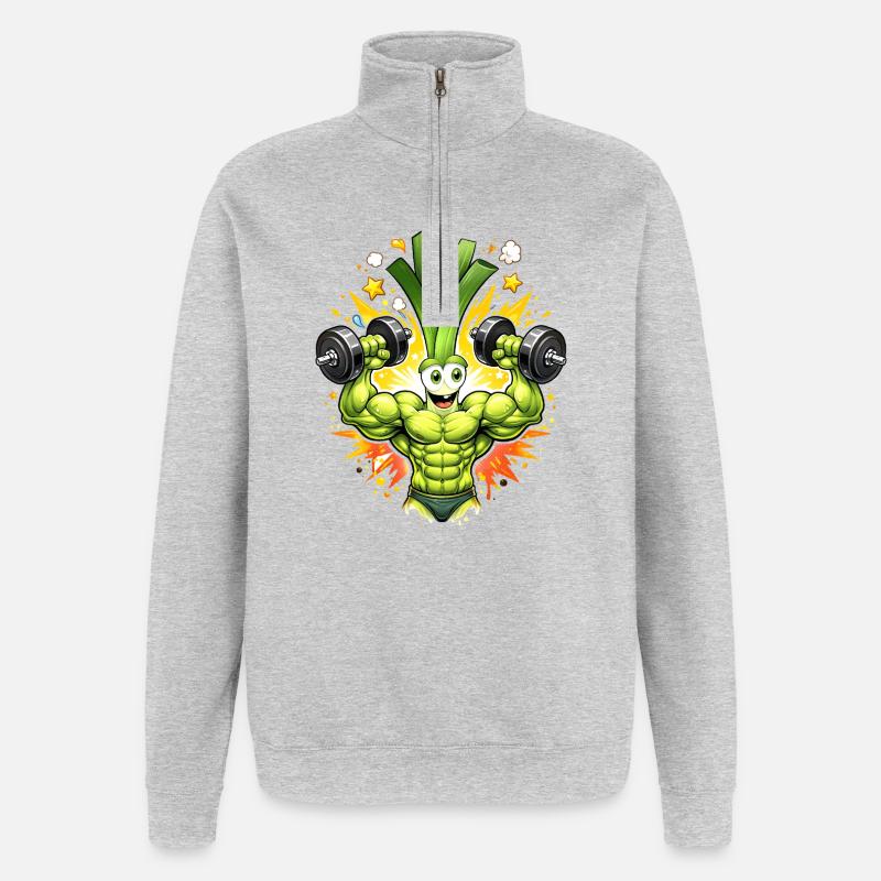 Starker Lauch Bodybuilder Illustration   - Quarter-Zip-Sweatshirt - Grau meliert