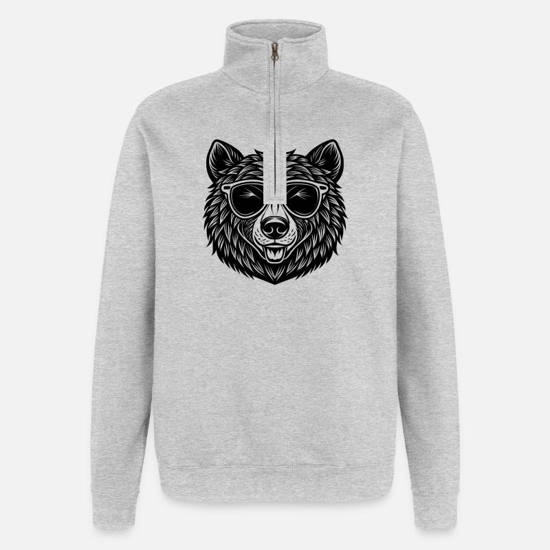 Ours avec des lunettes de soleil - Sweat à zip 1/4 - gris chiné