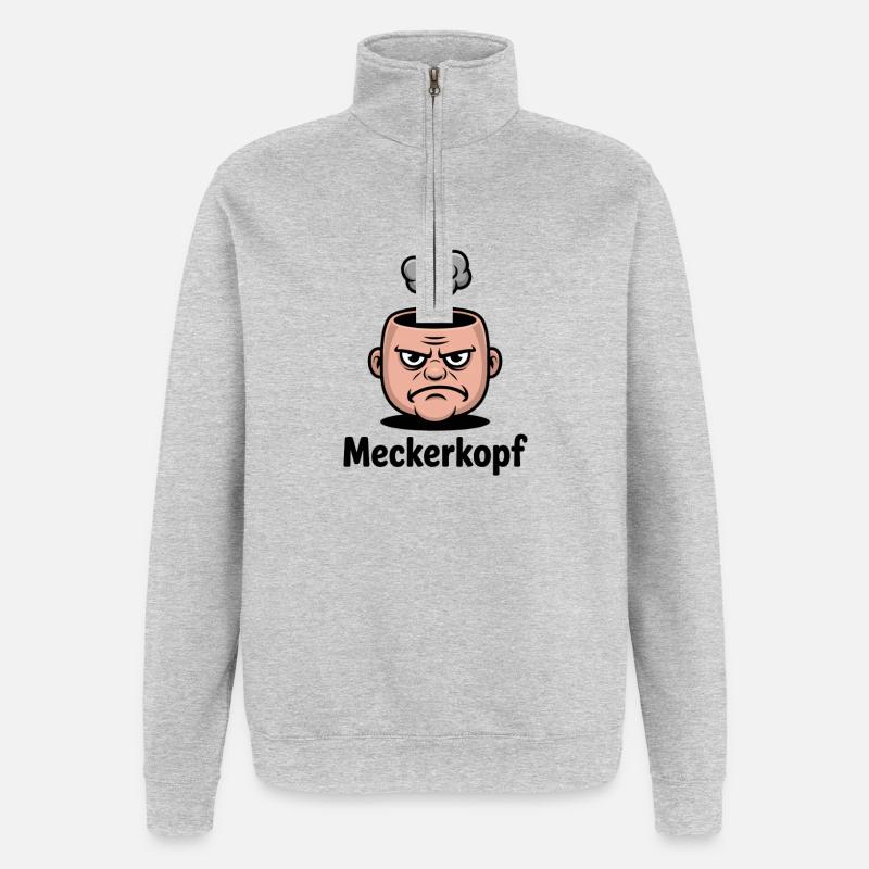 Meckerkopf Genervtes Grumpy Comic Gesicht - Quarter-Zip-Sweatshirt - Grau meliert