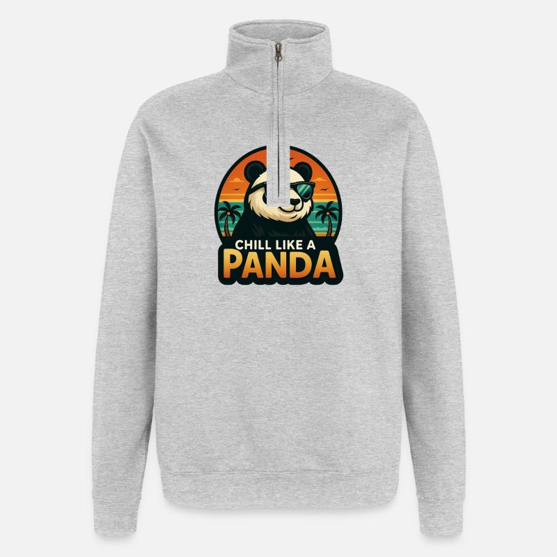 Chill wie ein Panda - Quarter-Zip-Sweatshirt - Grau meliert