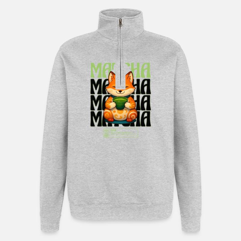 Matcha Fuchs Zen Tee Genuss - Quarter-Zip-Sweatshirt - Grau meliert