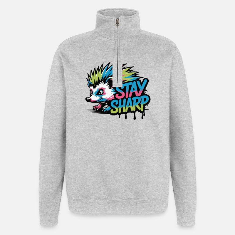 Stay Sharp Hedgehog Neon - Quarter-Zip Sweatshirt - heather grey