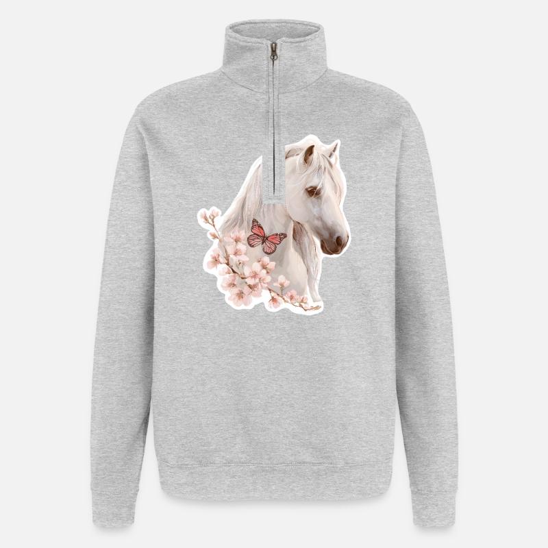 Pferd mit Schmetterling - Quarter-Zip-Sweatshirt - Grau meliert
