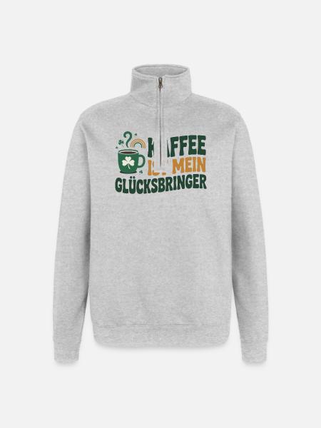 Kaffee ist mein Glücksbringer - Quarter-Zip-Sweatshirt - Grau meliert