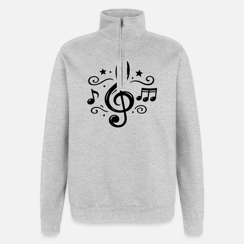 Notes musicales de clé - Sweat à zip 1/4 - gris chiné