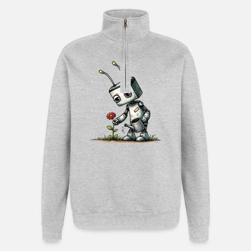 Robot arrosant une fleur - Sweat à zip 1/4 - gris chiné