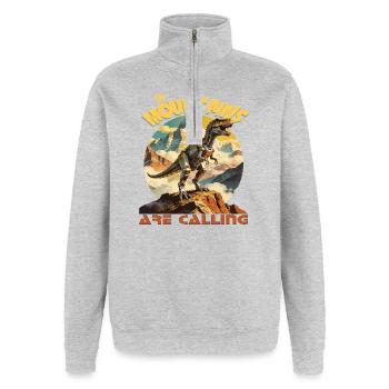 Les montagnes appellent l’aventure Design - Sweat à zip 1/4 - gris chiné - Devant - AI Model Female 172 light (172cm) & AI Model Male 178 dark (178cm)
