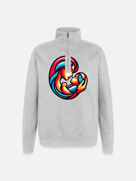 Bunte Mutter-Kind-Harmonie - Quarter-Zip-Sweatshirt - Grau meliert
